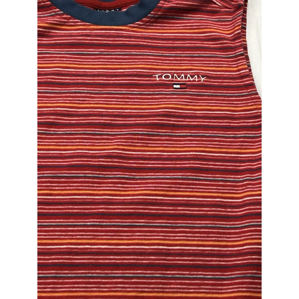 Tommy Hilfiger Y2K Striped Sleeveless Tank Top Sz Med Red Cotton Logo Retro 90s - Picture 2 of 10